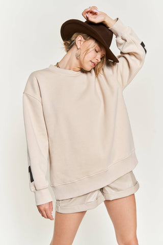 Printed oversized sweatshirt : Beige / S - Lulu Bella Boutique