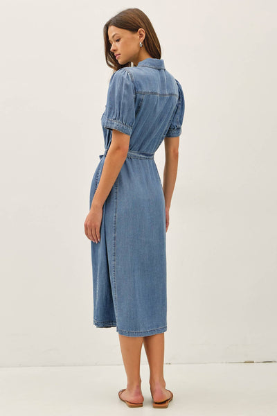 PUFF SLEEVED DENIM SHIRT DRESS: DENIM / S - Lulu Bella Boutique