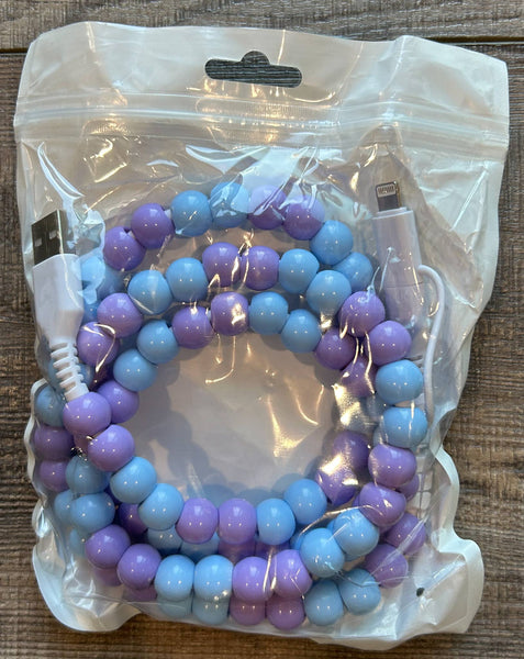 Beaded Phone Charger with Lightning & USB-C Cable: Greens
