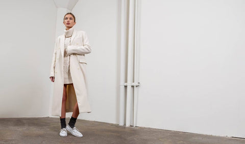 NOTCH COLLAR BUTTON FRONT LONG LINE COAT: CREAM