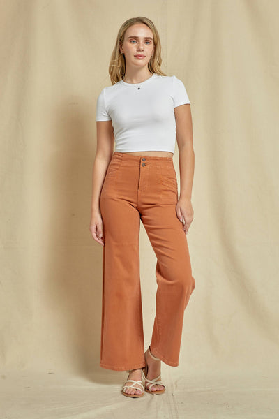 High Rise Wide Leg Colored Denim in Cinnamon - Lulu Bella Boutique