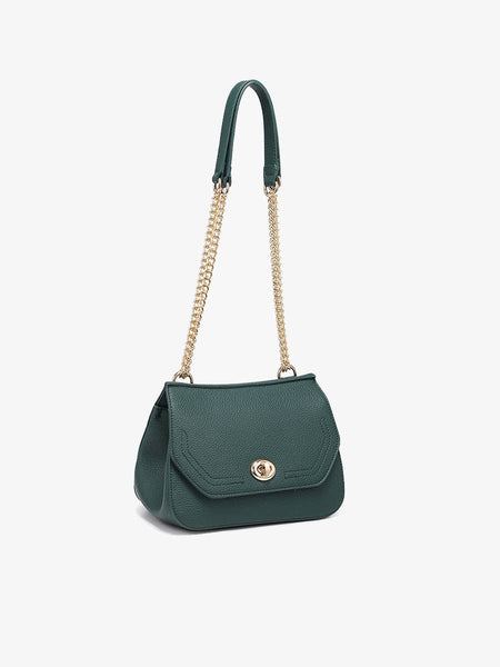 M2767 Lottie Twist Lock Crossbody Bag w/ Chain Strap: Hunter Green - Lulu Bella Boutique