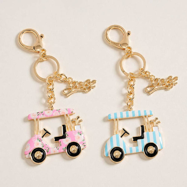 Golf Cart Charm Drop Keychain Bag Charm: Pink - Lulu Bella Boutique