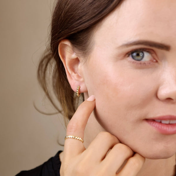 18k Gold Filled Mini Beaded Clicker Hoop Earrings: 12mm - Lulu Bella Boutique