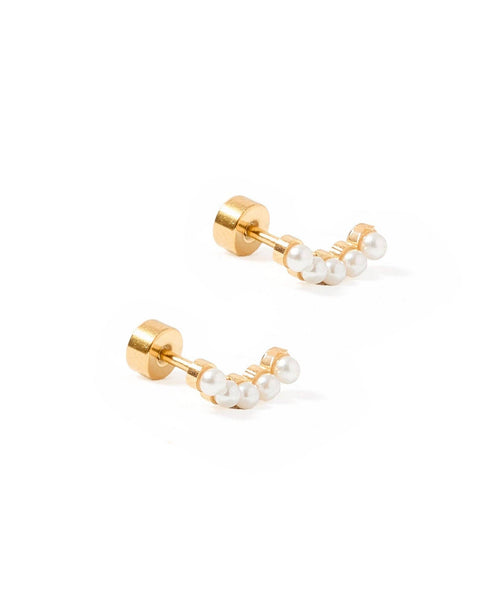 Screwback Stud Earrings - Abigail Pearl Gold