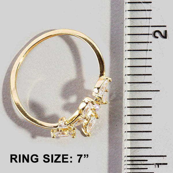 Gold Dipped Floral Spray Cz Open Ring