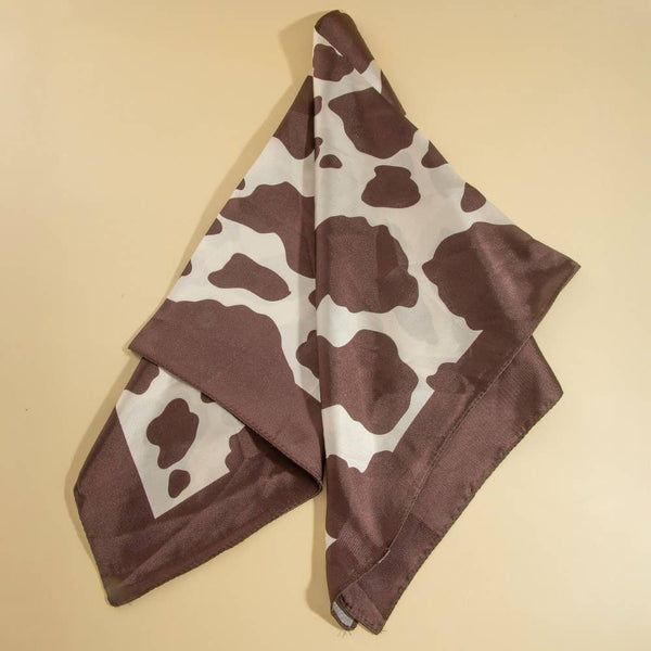 Dark Brown Cow Print Square Bandana Scarf: BR