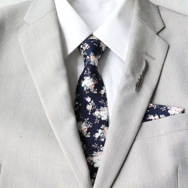 Kai Dark Blue Floral Skinny Tie