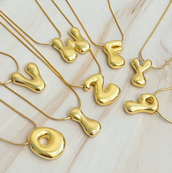 Balloon Letter Initial Necklace: Yellow Gold / J