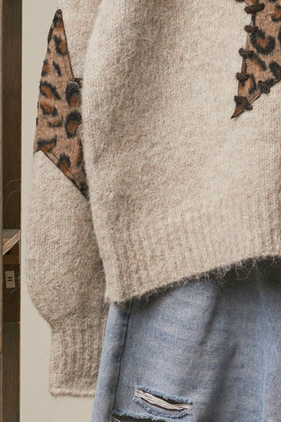 Bold Star Detail Knit Sweater: Coffee