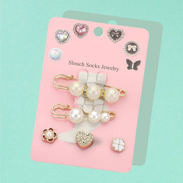 12 SET OF 5 - Pearl Safety Pin Clover Socks Charm Jewelry