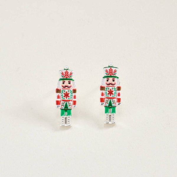 1 In Enamel Christmas Nutcracker Floral Print Post Earrings: Hot Pink / ONE