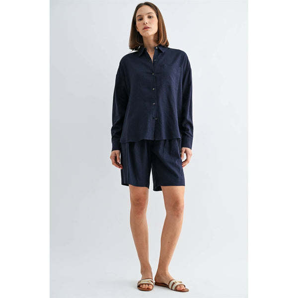 LINEN SHORTS: Navy / S-M-L(2-2-2) - Lulu Bella Boutique