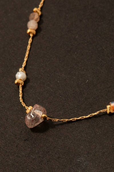 Pearl And Chip Stone Station Beads Chain Necklace: PK - Lulu Bella Boutique