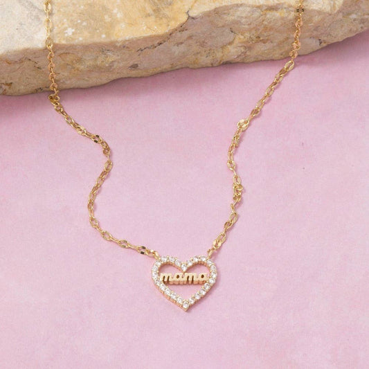 14K Gold Dipped Cz Mama Heart Necklace: GD - Lulu Bella Boutique