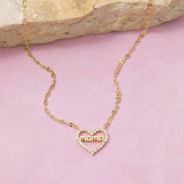 14K Gold Dipped Cz Mama Heart Necklace: GD - Lulu Bella Boutique
