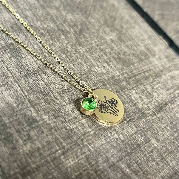 Gold Birth Flower Necklaces - Stainless Steel: February