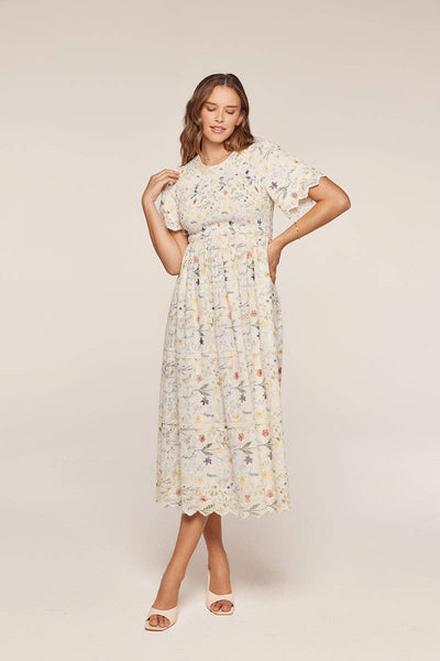Embroidered Floral Dress: CREAM / S - Lulu Bella Boutique