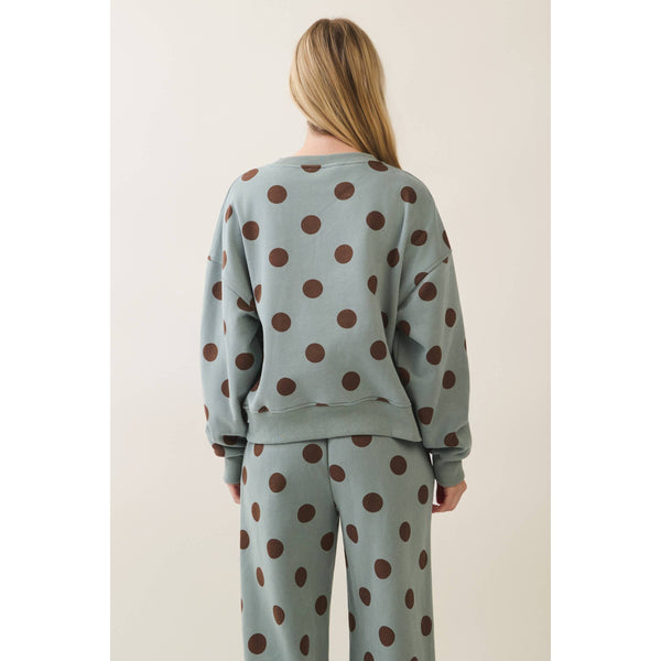 Polka Dot Crew Neck Sweatshirt: Sage/Brown
