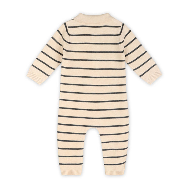 Stripe & Collar Knit Jumpsuit (Organic Cotton): Oatmeal