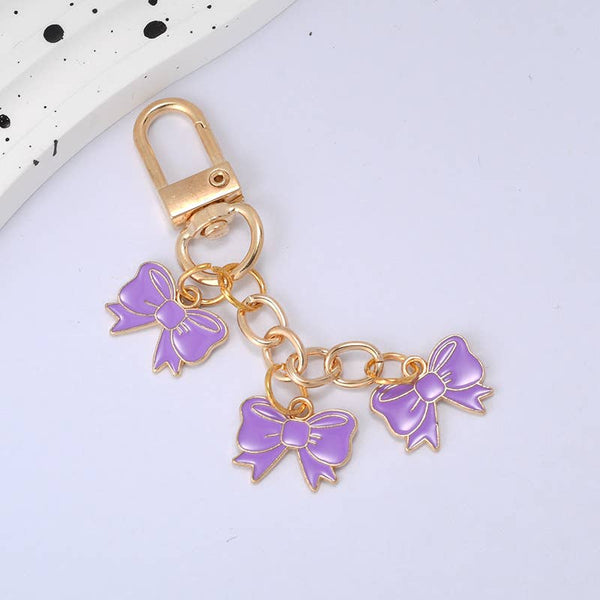 Colorful Three Mini Bow Keychain: Pink - Lulu Bella Boutique