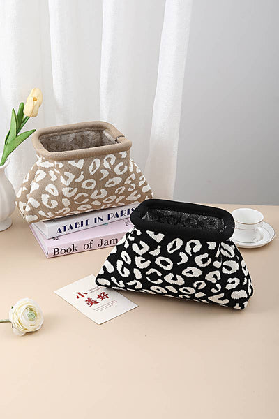 Leopard Clasp Clutch Makeup Bag: ASH MOCHA