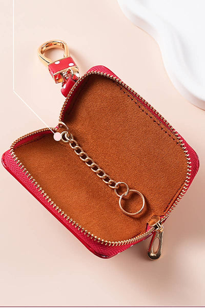 Polka Dot PVC Key Case Keychain: IVORY
