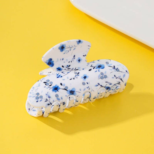 Floral Print Hair Claw Clips: Blue