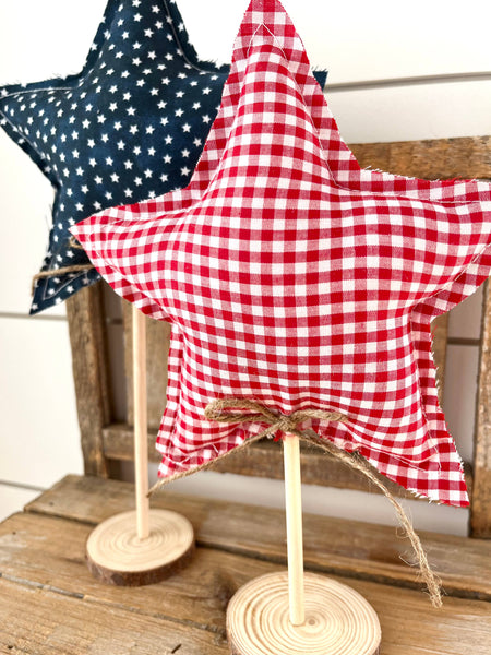 2pc. Rustic 4th of July Star Set - Red Gingham - Lulu Bella Boutique