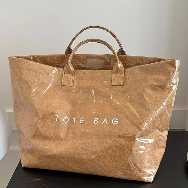 PVC Waterproof Tote Bag Durable Commuter Bag Shopping Tote: Brown