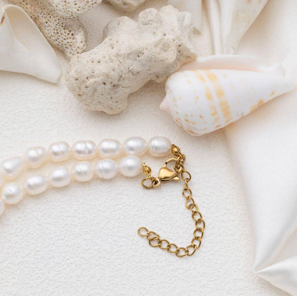 18K Gold PVD Freshwater Pearl Beaded Necklace: Gold