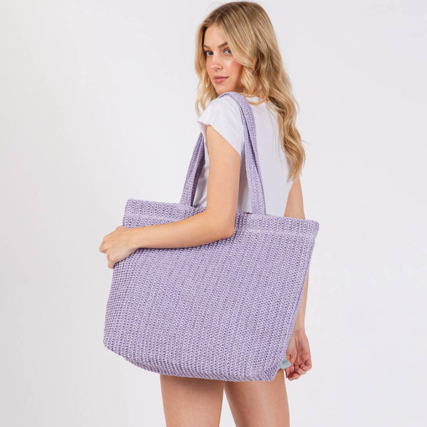 Solid Crochet Straw Tote Bag / Beach Bag
: Beige - Lulu Bella Boutique