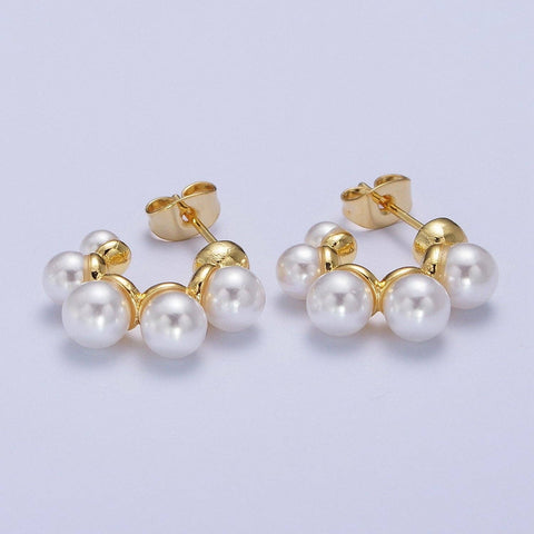 24K Gold Filled Round Pearl Lined C-Shaped 18mm Stud Earring