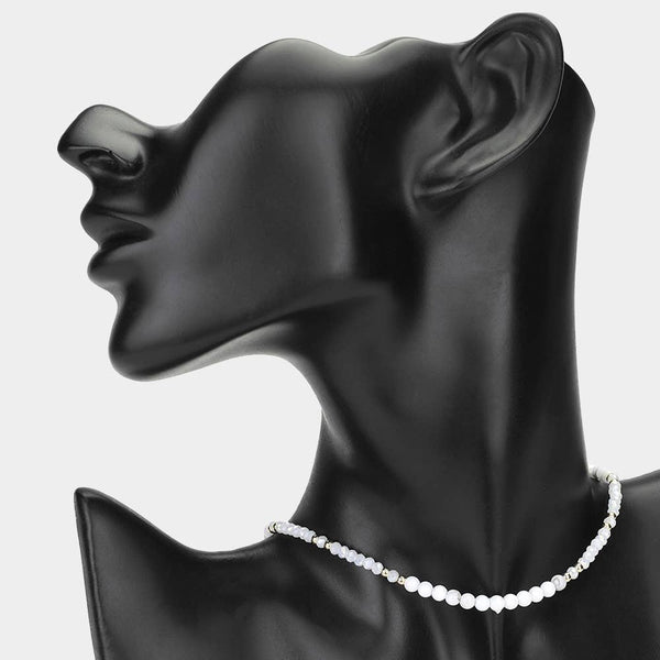 Natural Stone Metal Ball Faceted Beaded Choker Necklace: CORAL - Lulu Bella Boutique