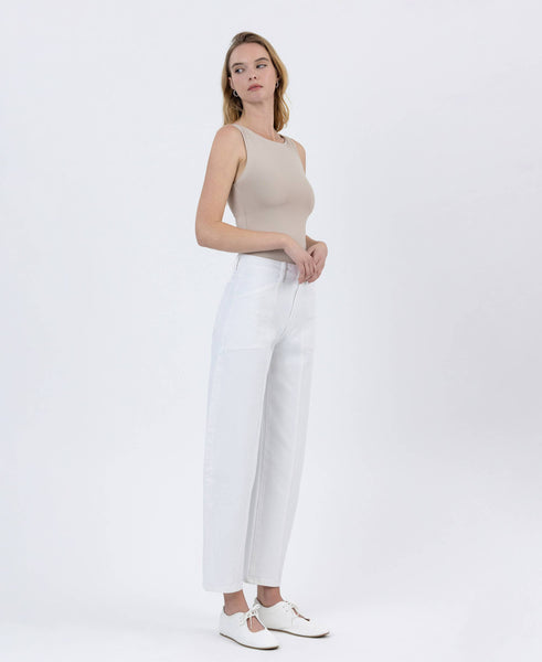 SUPER HIGH RISE OPTIC WHITE PANEL BARREL JEANS F5880WH: OPTIC WHITE / 25 - Lulu Bella Boutique