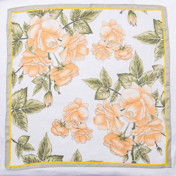 FLOWER SILKY BANDANA SQUARE NECK SCARF, DS 31169: YL - Lulu Bella Boutique