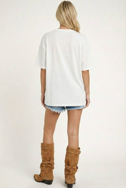 Mixed-Media Studded USA Graphic Tee: WHITE / S - Lulu Bella Boutique