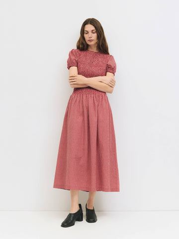The Gisele Dress | Smocked Gingham Midi Dress: RED / SMALL - Lulu Bella Boutique