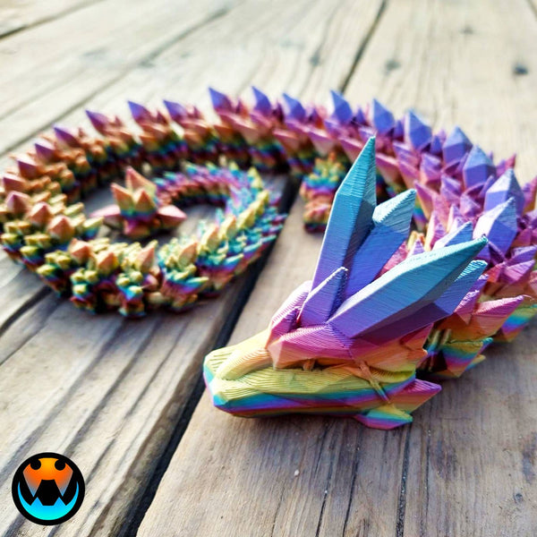 Articulating Crystal Dragon, 3D Printed, Fidget Toy: Rainbow Gradient / Small - 16" - Lulu Bella Boutique