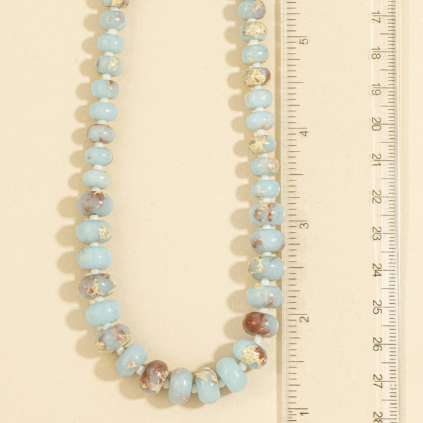 Rondelle Semi Precious Stone Beaded Necklace: AQUA