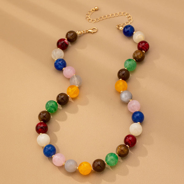 HIGH GLOSSY MULTI COLOR BEADED CHAIN NECKALCE | 80N92627: MULTI - Lulu Bella Boutique
