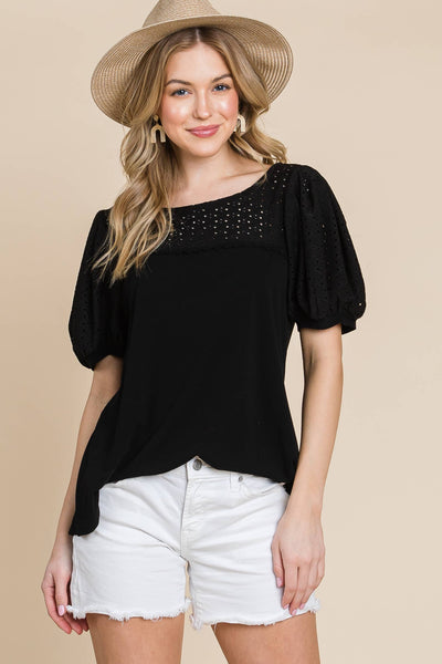 Plus Size Solid Casual Top With  Eyelet Detail: 3XL / Ivory