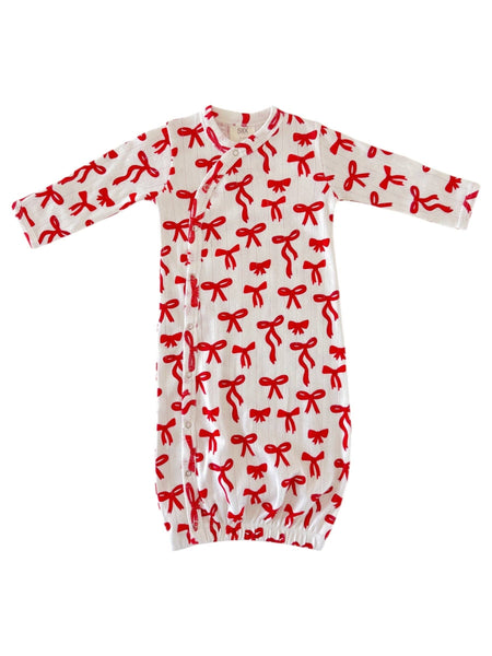 Red Bows / Organic Pointelle Gown: 0 - 3 mo.