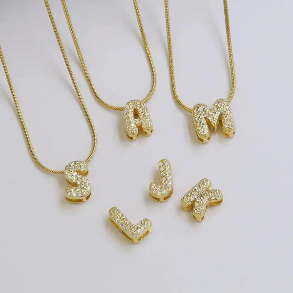 Mini Rhinestone Gold Initial Letter Necklace Jewelry: K