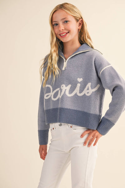 TWEEN KIDS GIRLS HALF ZIP SWEATER  (7-14): 7/8 - Lulu Bella Boutique