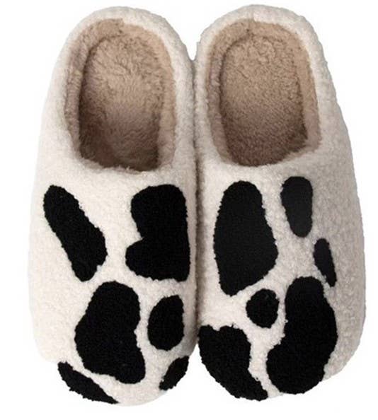 Novelty Slippers: Black white cow / 39/40