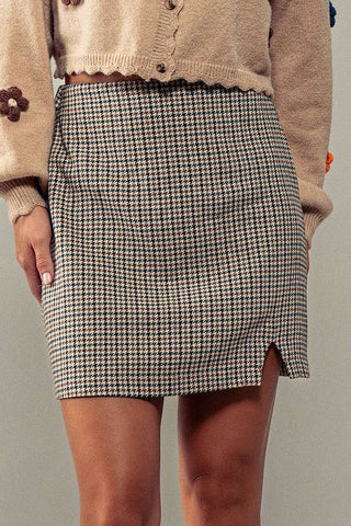 Professionally Plaid Mini Skirt: BEIGE