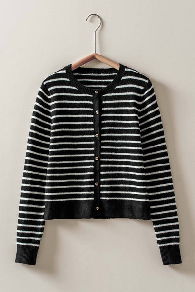 Parisian Striped Gold Button Cardigan - Lulu Bella Boutique