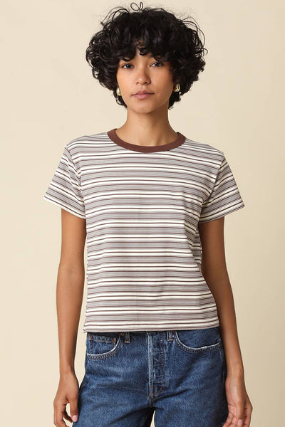 Mila Stripe Baby Tee: Brown Cream
