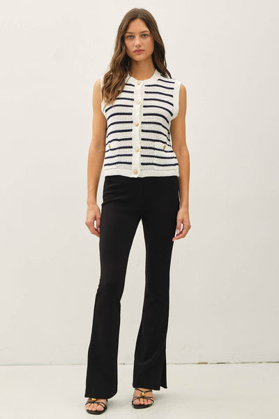 WAFFLE SWEATER VEST WITH POCKES: NAVY / S - Lulu Bella Boutique